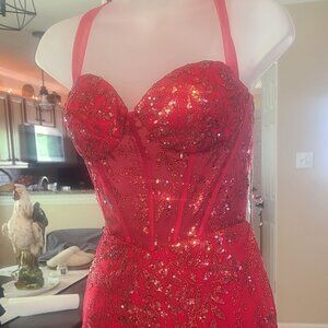 Red corset prom dress short sexy paid 425